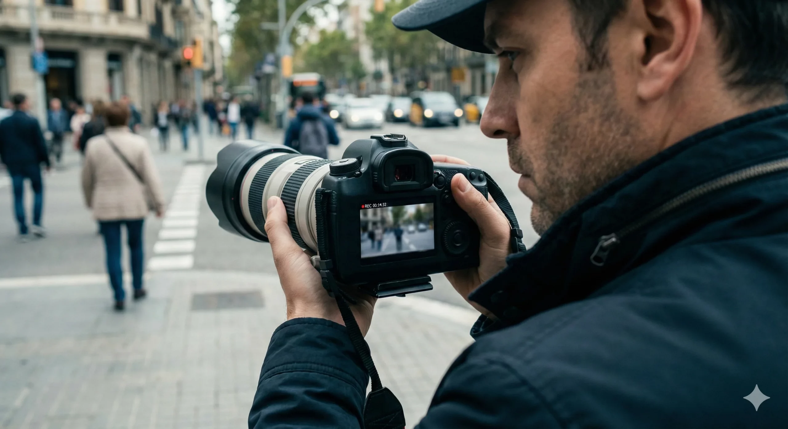 Detective privado realizando vigilancia legal en la calle