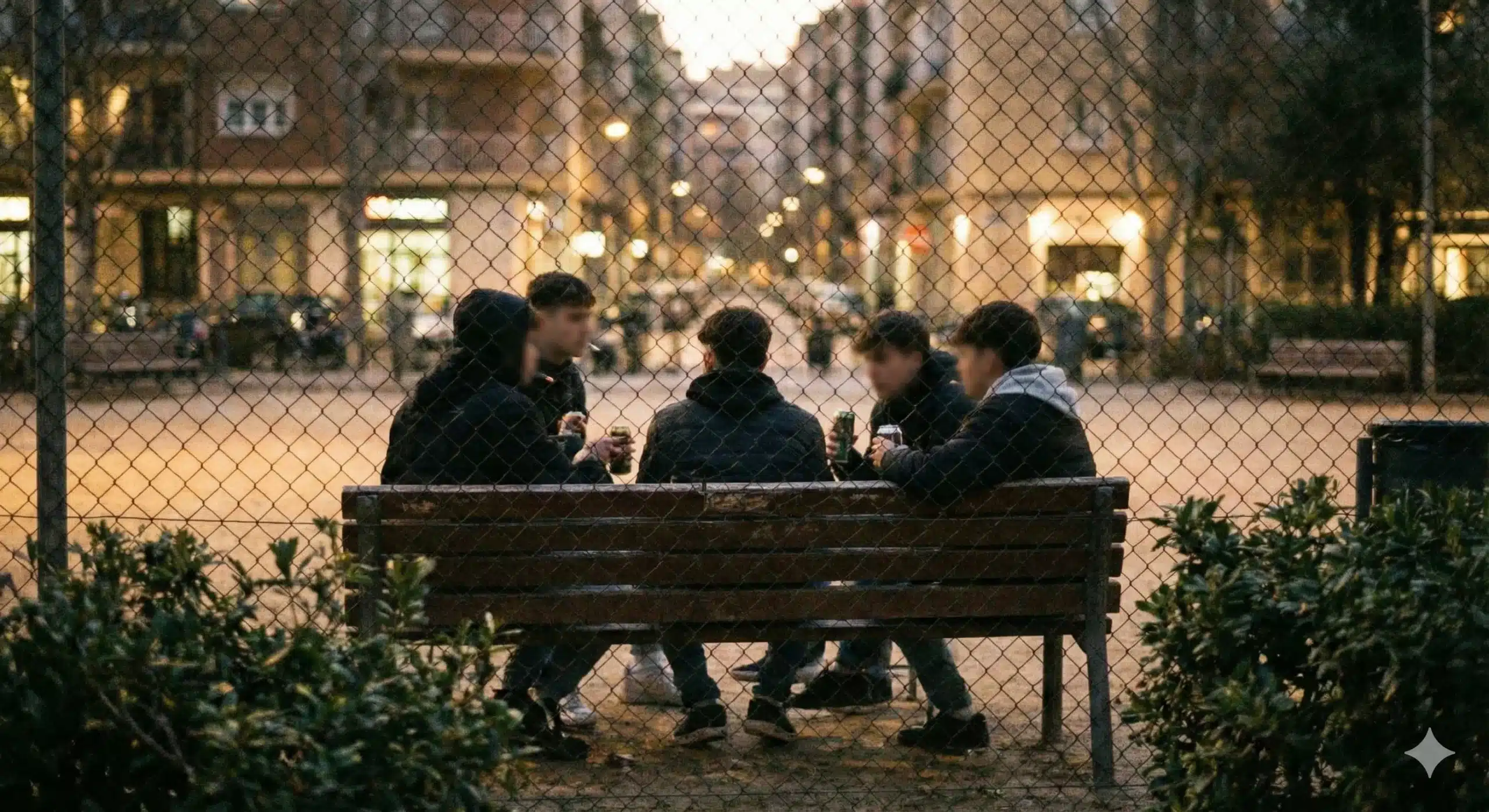 Vigilancia discreta de grupo de adolescentes en un parque